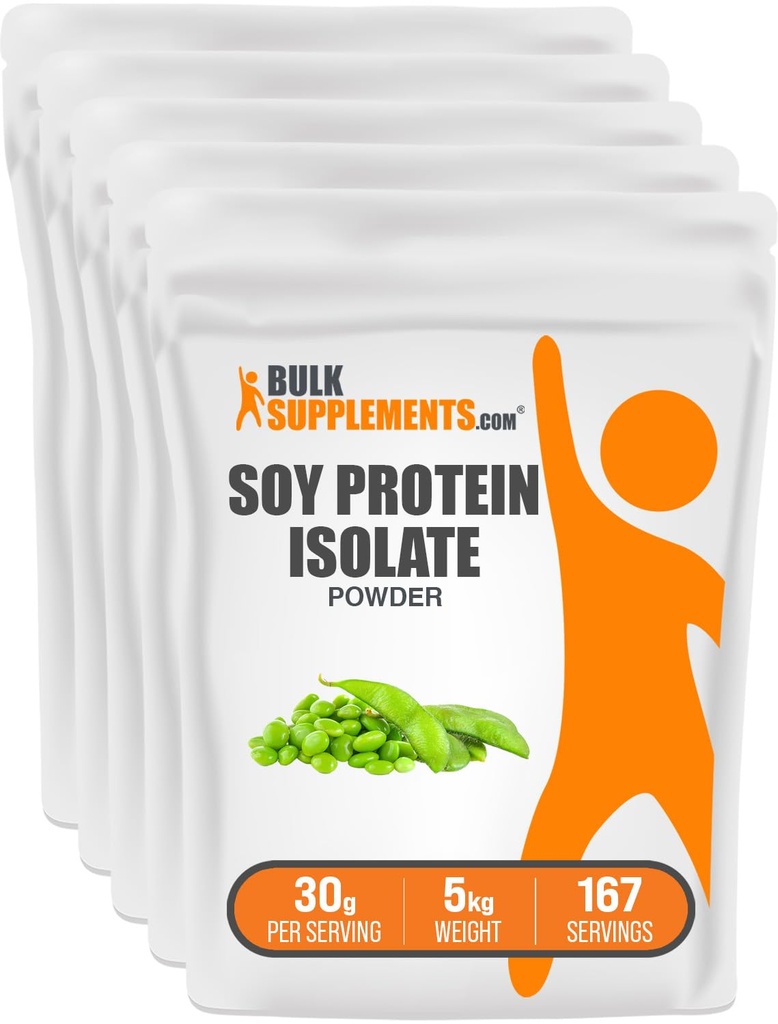 BulkSupplements.com Izolat iz sojinih beljakovin v prahu - veganski beljakovinski prašek, brez arome, 30g na serviranje, 1kg (2,2 lbs) (paka po 5)