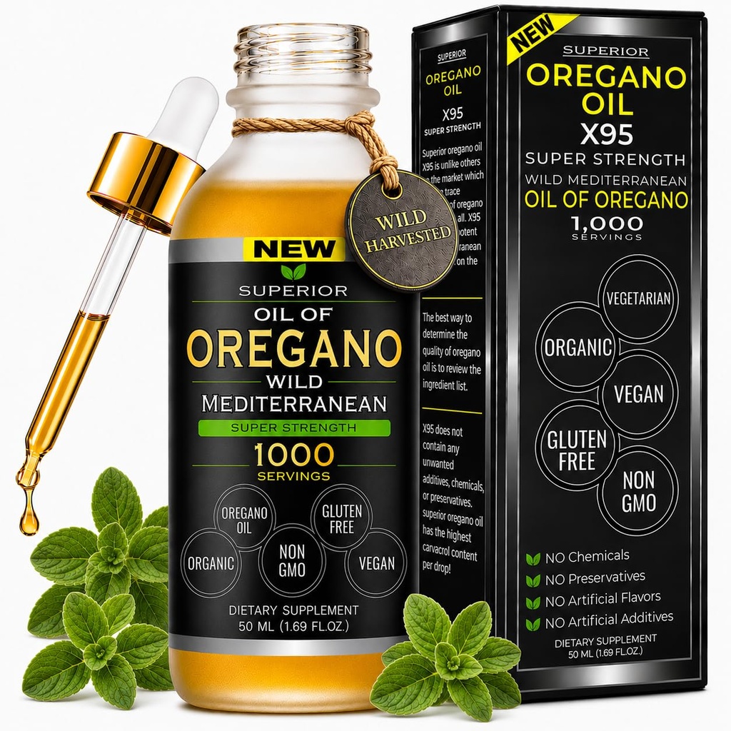 Organic Origano Oil kapljice - 1000 Serving, 12 Mesec dobave, Wild Oil of Origano 9X Carvacrol, Imuni & Digestive Support, Non-GMO, Hrana stopnje Zeliščni dodatek, Alternativna za olje Origano Tinkture