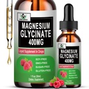 Magnezij Glicinat Tekoče kapljice, Čisti magnezij Glicinat 400mg za kosti, 6X Visoka absorpcija Tekoči magnezij dodatek, Vegan, Ne-GMO, Gluten-free 