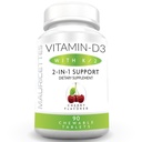 Mauricettes žvečljivi vitamin D3 s K2 – 2- v-1 Podpora za zdravje kosti in srca – Imunski ojačevalec – naravna češnjeva aroma – 90 tablet za odrasle in otroke