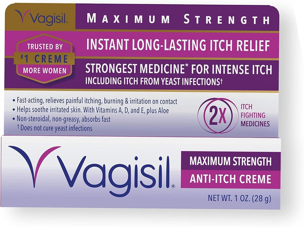 Vagisil maksimalna moč Feminin Anti-srbeča krema z benzokainom za ženske, pomaga sprostiti Yeast draženje okužbe, ginekolog Tested, hitro delovanje, Soothes in Cools kože, 1 oz
