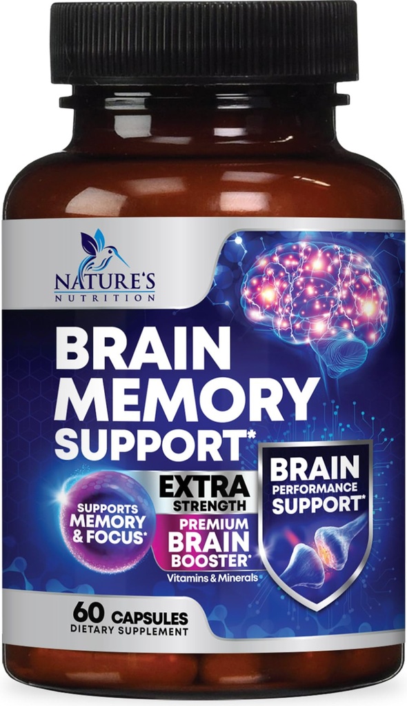Možganske spominske tablete - 3X Jakost Nootropiki za koncentracijo, jasnost in fokus podpora - Možgansko zdravje Kognitivni vitamini z Bacopa, fosfatidilserin & DMAE, Brain Booster - 60 kapsul