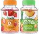 Življenjski vitamin D 5000 i.e. + Panax ginseng, Gummies Bundle - odličen okus, vitamin dopolnilo, Gluten brezplačno, GSO brezplačno, žvečljivi gumi