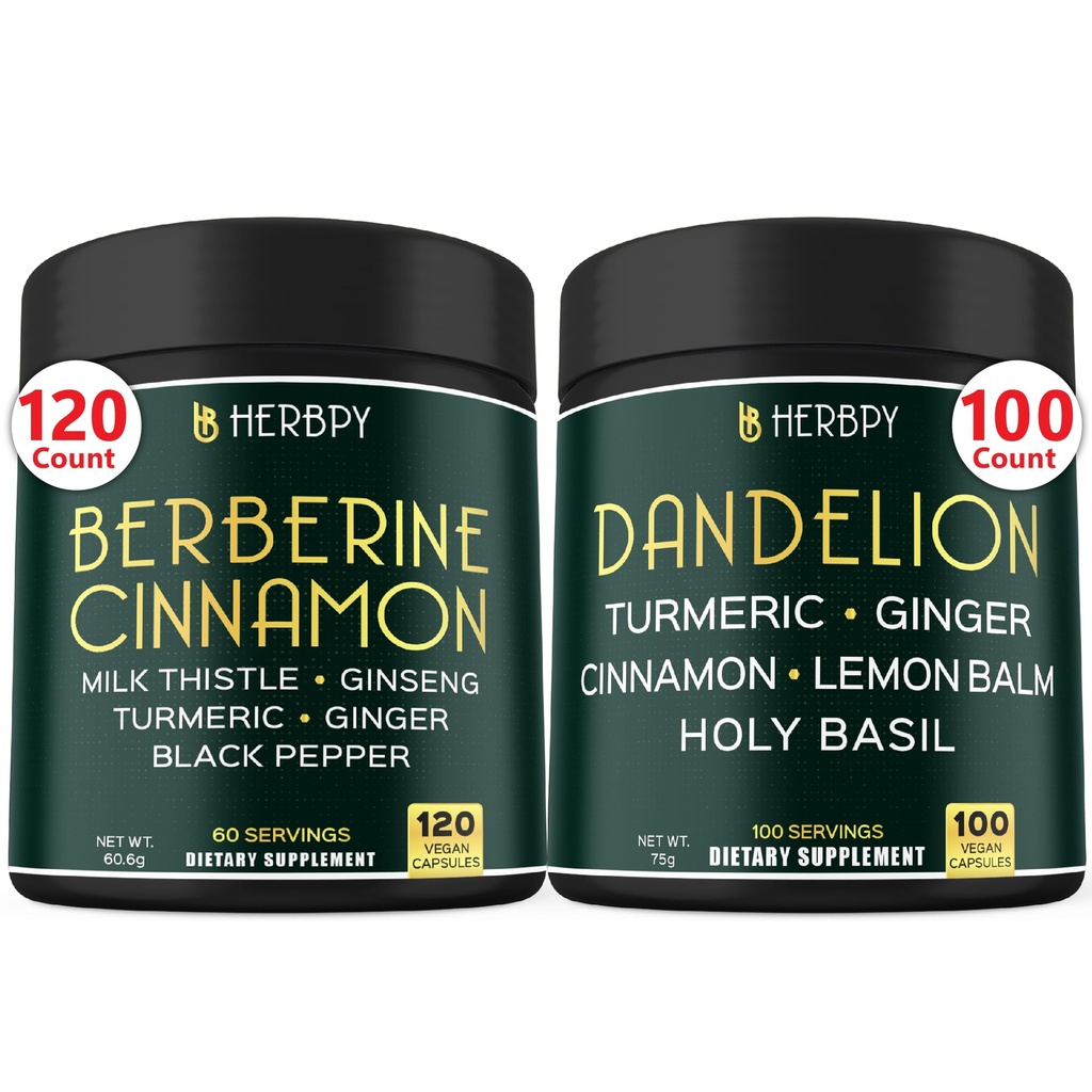 Bundle 7in1 Berberine HCl & 6in1 Dandelion dodatek - podpora imunskega, prebavnih in zdravja srca