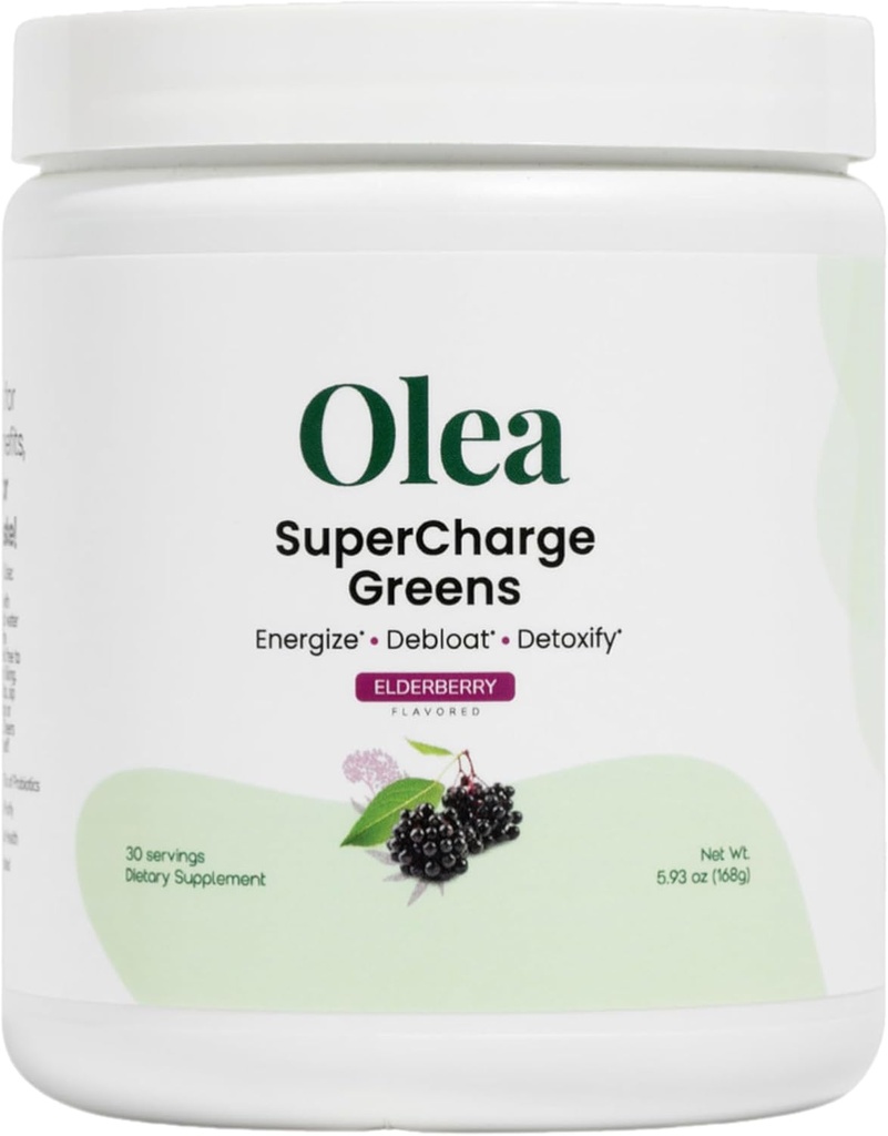 Olea Supercharge Zeleni – Bloat Relief & Clean Energy Support – Yerba Mate + Probiotiki + Prebavni encimi + Fiber – Brez dodanega sladkorja – Gut Health Greens Drink for Daily Digestion