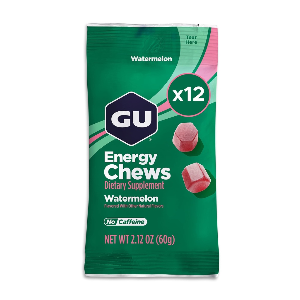 GU energijski žveči, Watermelon Energy Gummies z elektroliti, Vegan, Gluten-free, Košir, Kofein-free, in Dairy-free On-The-Go Energija za vse vadbe, 12 Vreč (24 Servings skupaj)