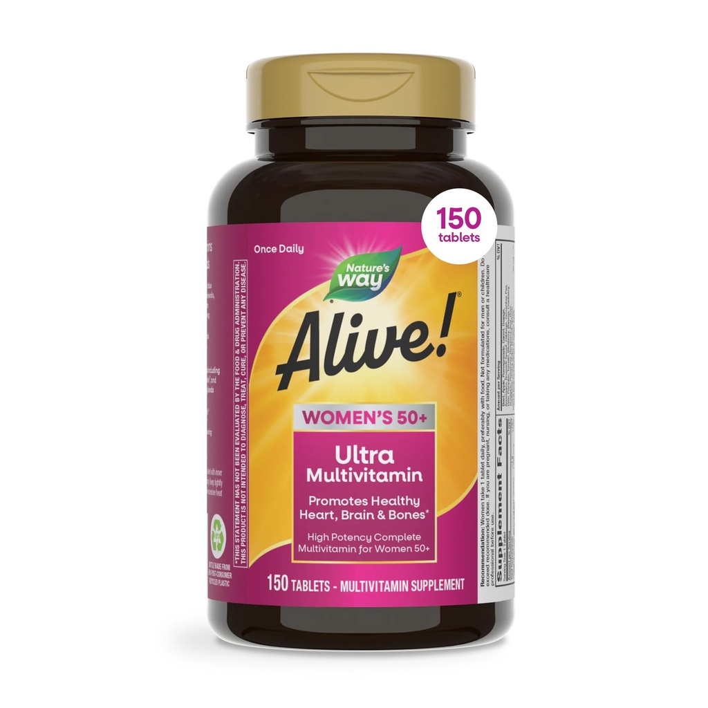 Živa pot narave! Vitamini za ženske 50 Plus, popolni multivitaminski, visoka jakost Formula, z metiliranim B12, Gluten-free, 150 tablet