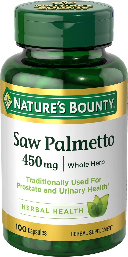 Bounty Saw Palmetto, Herbal Health Supplement, Prostat in zdravje urina, 450 mg, 100 kapsul