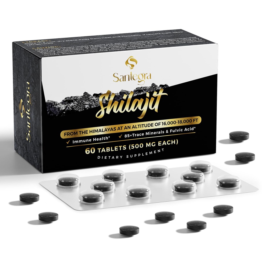 30.000 MG tablete Shilajit, 100% tablete za ženske in moške, himalajske organske, fulvične kisline in 85+ trace minerali, Resin dodatek za energijo in imunski sistem, 60 številk