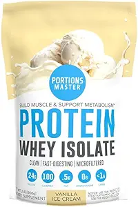 Portioni Master CFM Beljakovine sirotkinega izolata v prahu, 2 LB, 23g Low Carb, nizko maščobo, hladno obdelano, hitro absorbiranje, mišična rast in podpora za okrevanje (Vanilja sladoled)