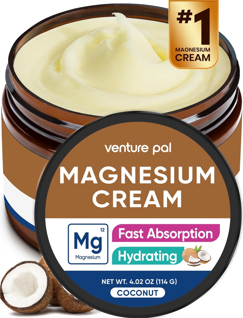 Venture Pal Magnezij losjon, Topical Magnezij krema za spanje, noge Cramps & bolečine, mišice sprostitev, miren, vlažilni dodatek s kokosovim oljem, karitejevo maslo in hialuronska kislina, varno za otroke