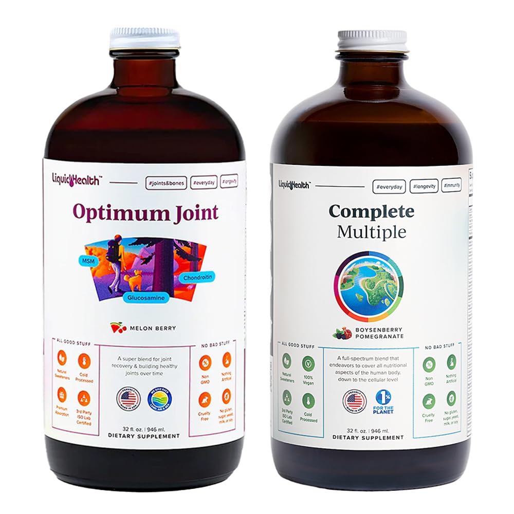 LIKVIDHEALTH Optimum Joint Glucosamine Chondroitin dodatek in dokončanje več dnevno multivitaminski paket za moške in ženske - Imunska podpora, zdravje kosti, celotna živila - ZDA Made, Vegan, Non-GMO