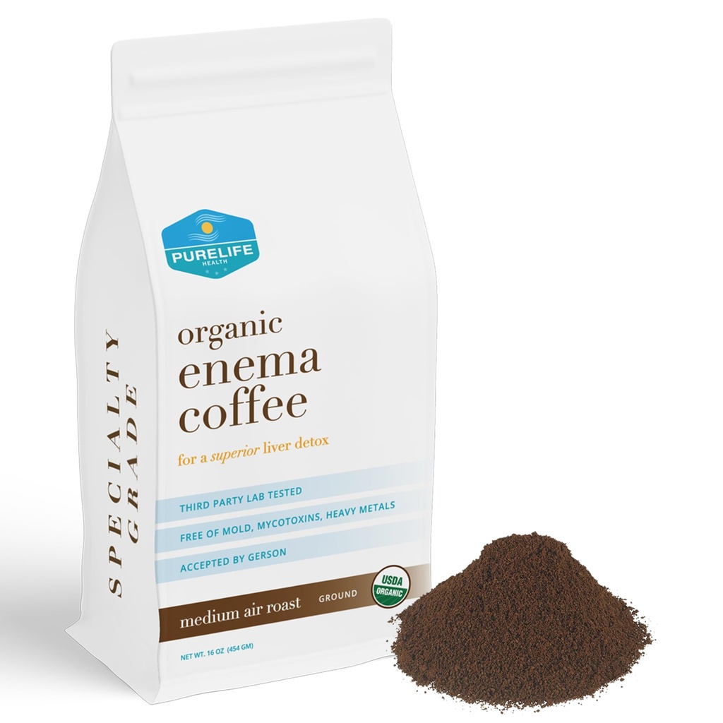 PureLife Enema Coffee- 1 Lb - Organic Gerson Specific - Tla - Mold & Fungus Free - Zračno praženi Medium / Pošiljka sveže ameriško v lasti in obratujejo od leta 2012
