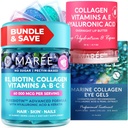 MAREE Bundle - Vitamin B1 Tiamin Gumies, Lip Mask, geli pod očmi - A, E, D, C Vitamini - Kolagen & Hialuronska kislina - Kompleks za kožo, nohte, lase - Maska za suha usta - Geli za Puffy oči