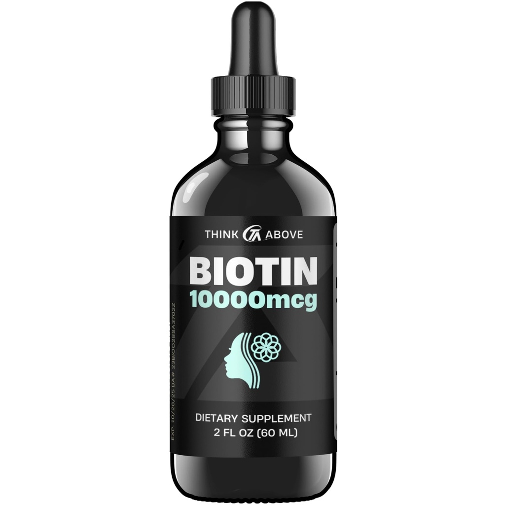 Tekoči biotin 10.000 mcg z vitaminom C – visoka jakost las, podpora za kožo in nohte – hitra absorpcija kapljice za biotin – 60 dnevna oskrba – 2 oz