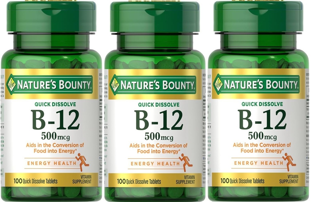 Bounty narave B-12 Hitre raztapljajoče tablete 500 Mcg, 300 tablet (3 x 100 stekleničke)