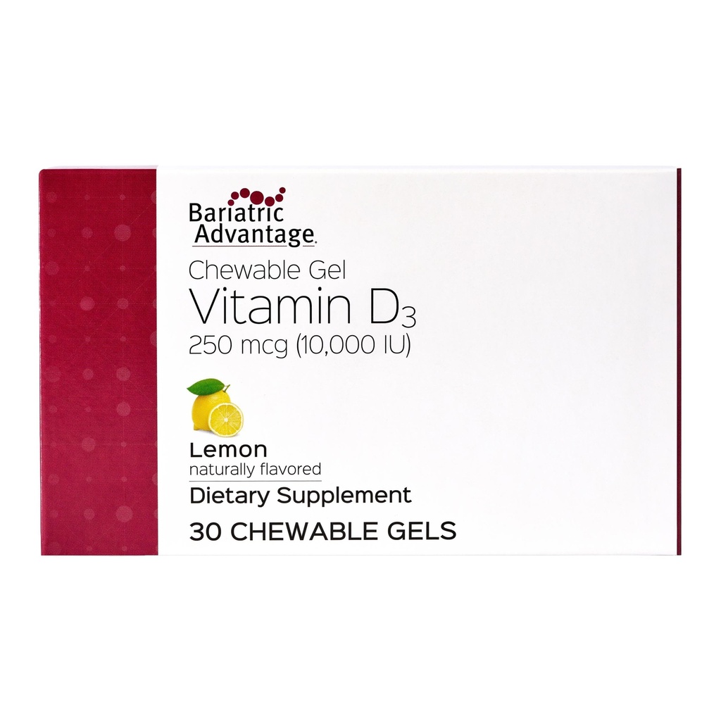 Bariatric Advantage Vitamin D3 Chewable Gels 10,000 IU - Bone Health Support* - for Bariatric Patients - Natural Lemon Flavor - 30 Count