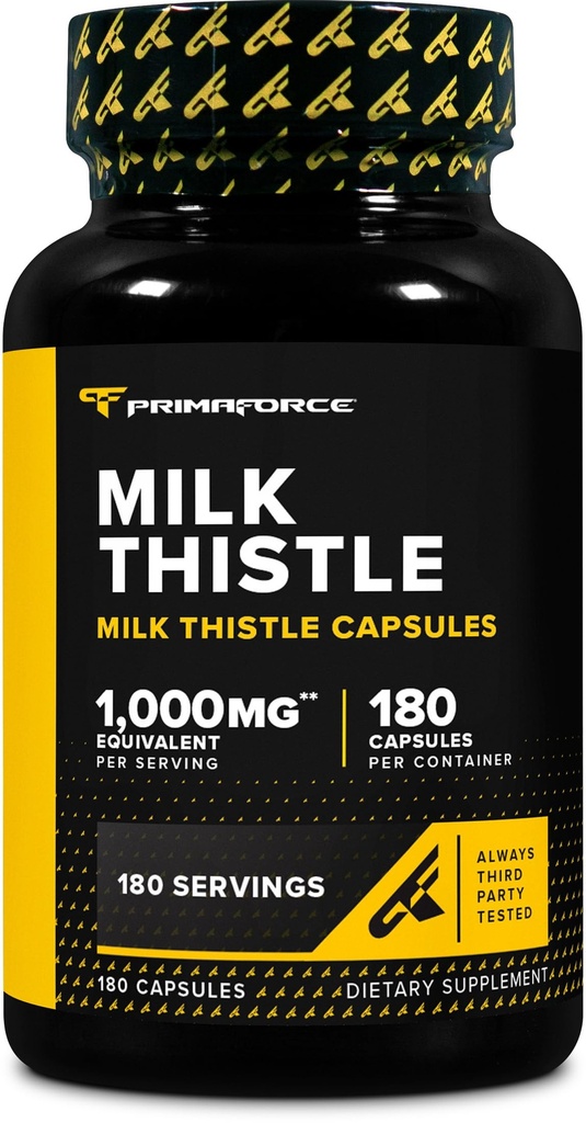 Primaforce Milk Thistle 180 Kapsule 1000mg Ekvivalentna - Gluten Free, Ne-GMO prehranska dopolnila, od 250mg od 4:1 ekstrakt