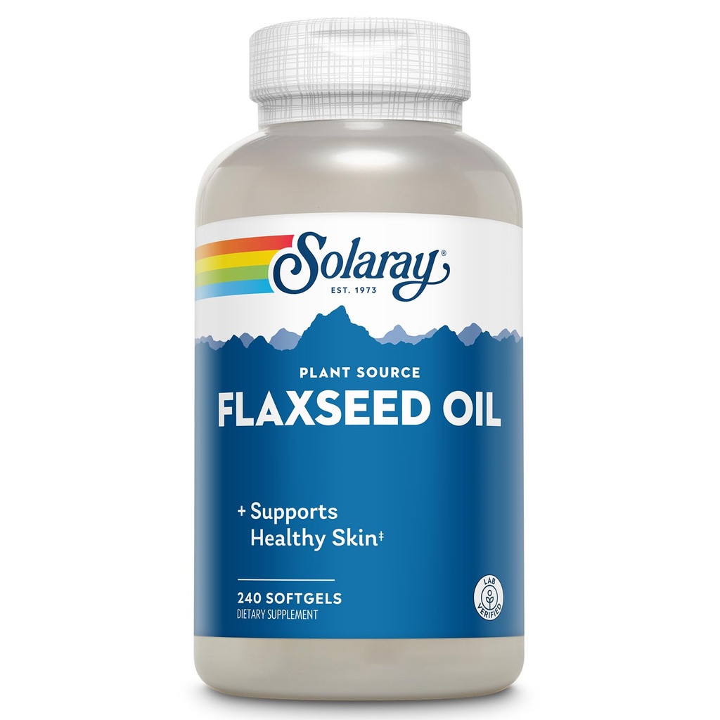 SOLARAY Laneno olje 3000 mg z Omega 3 6 9, Laneno seme Mehkužci za zdravje kože, Triple Omega dodatek, Non-GMO, Gluten Free, Lab preverjen - 60-Day garancija - 80 Servings, 240 Softgels
