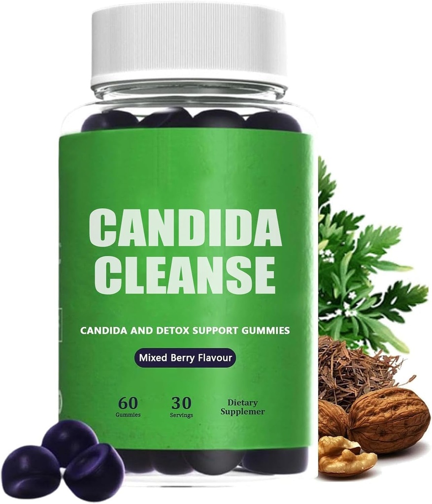 Candida Cleanse, Candida and Detox Support Gummies, 10-in-1 Napredna Formula s črnim Walnut, PAU D'Arco & Wormwood, Non-GMO 60 Gummies
