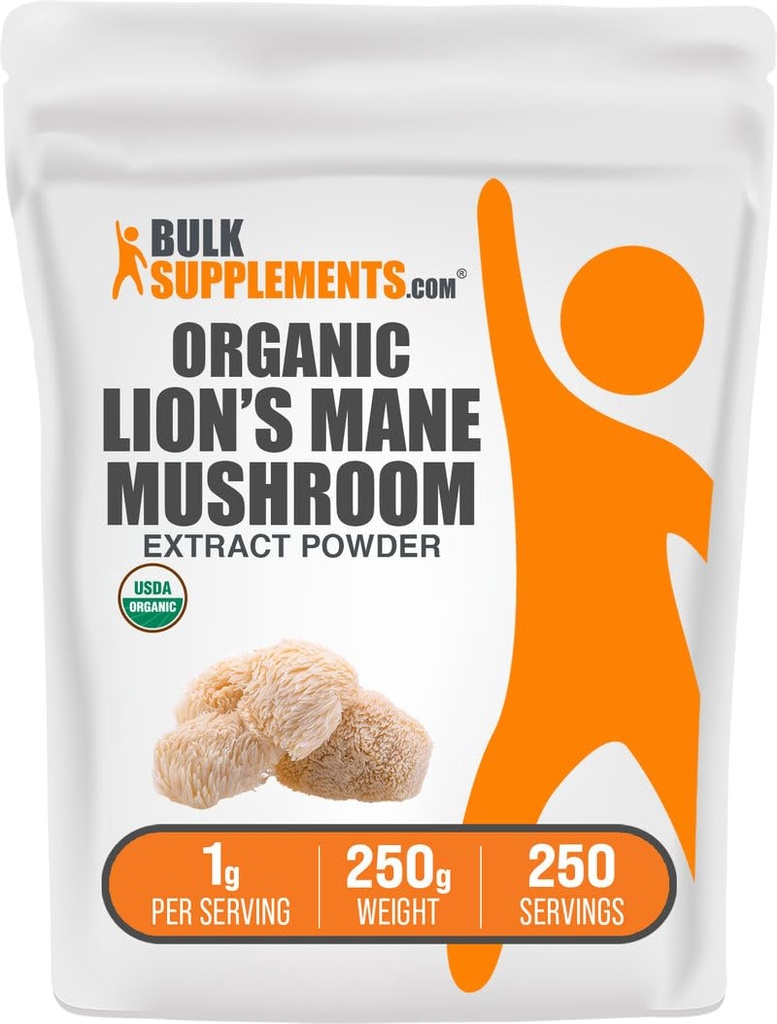 BulkSupplements.com Ekološki levji ekstrakt gob - Levi Mane dodatek v prahu, Superfood for Well-Being - Vegan, 1g na serviranje, 250g (8.8 oz) (Pack of 1)