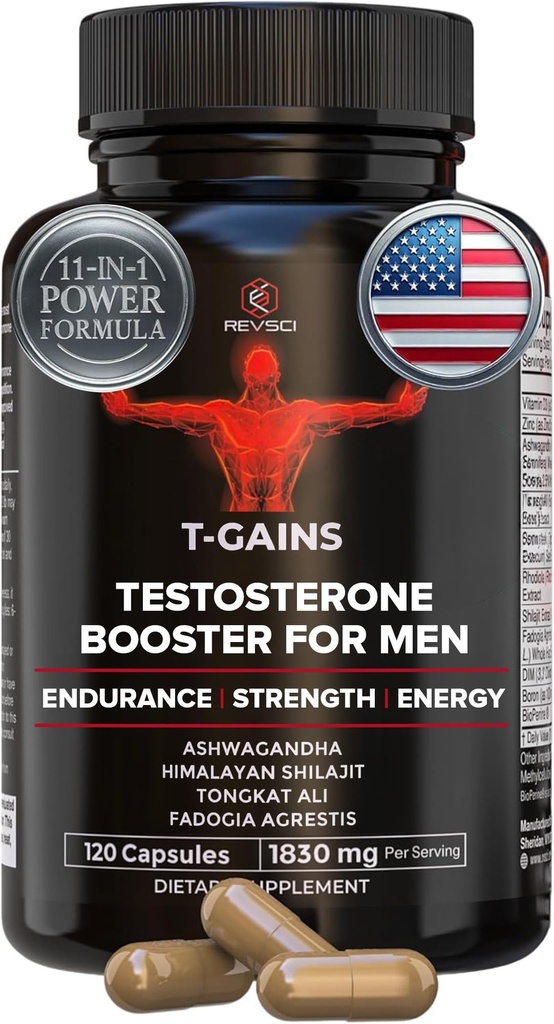 Anabolični Booster & Muscle Builder, T-GAINS Testosteron dopolnilo za moške, TRT test Booster & estrogen bloker, HGH dopolnila za moške - Tongkat Ali Fadogia Agrestis za rast mišic, 120 Caps