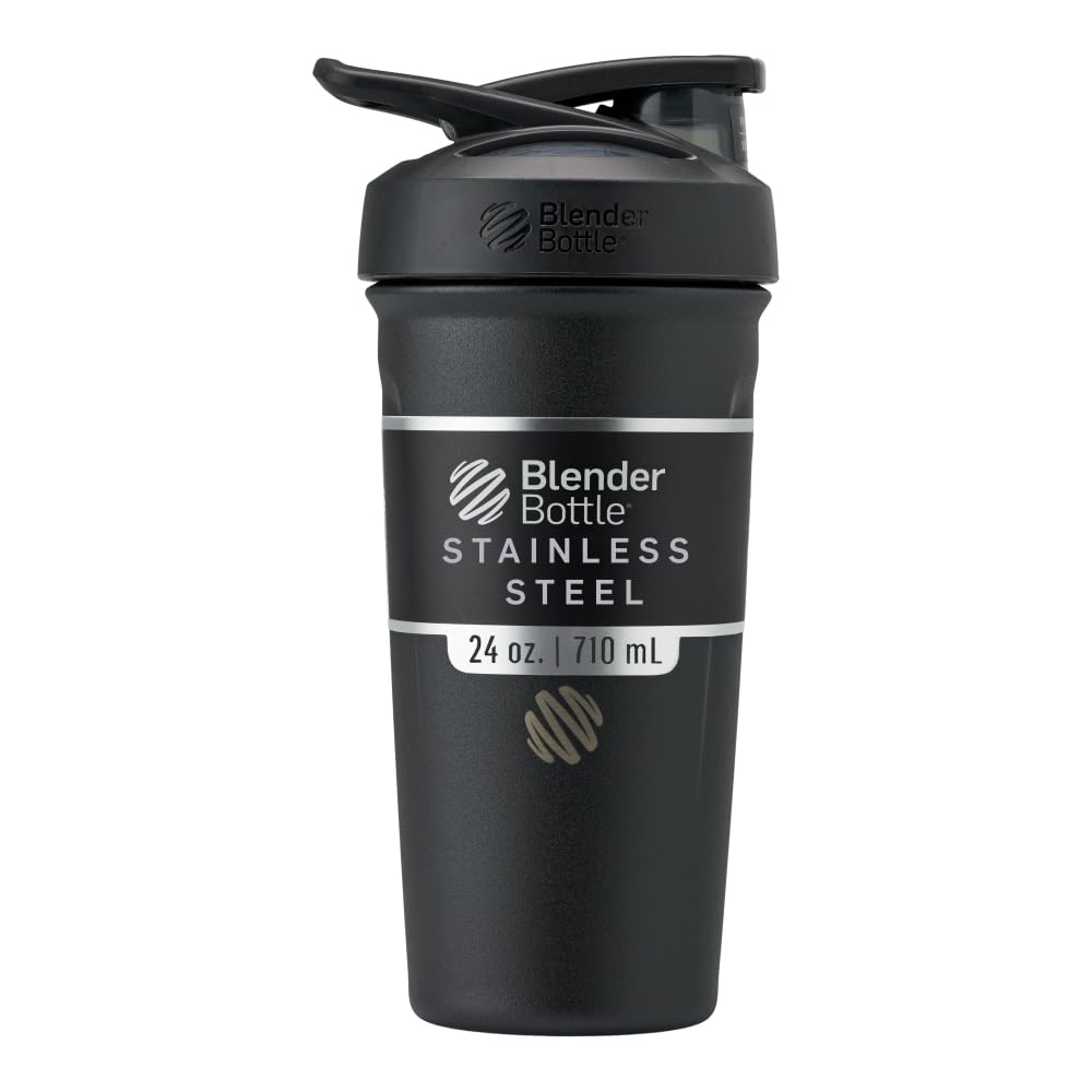 BlenderBottle Strada Shaker Cup Izolirana Nerjaveče jeklo steklenica vode z žico Whisk, 24-Ounce, črna