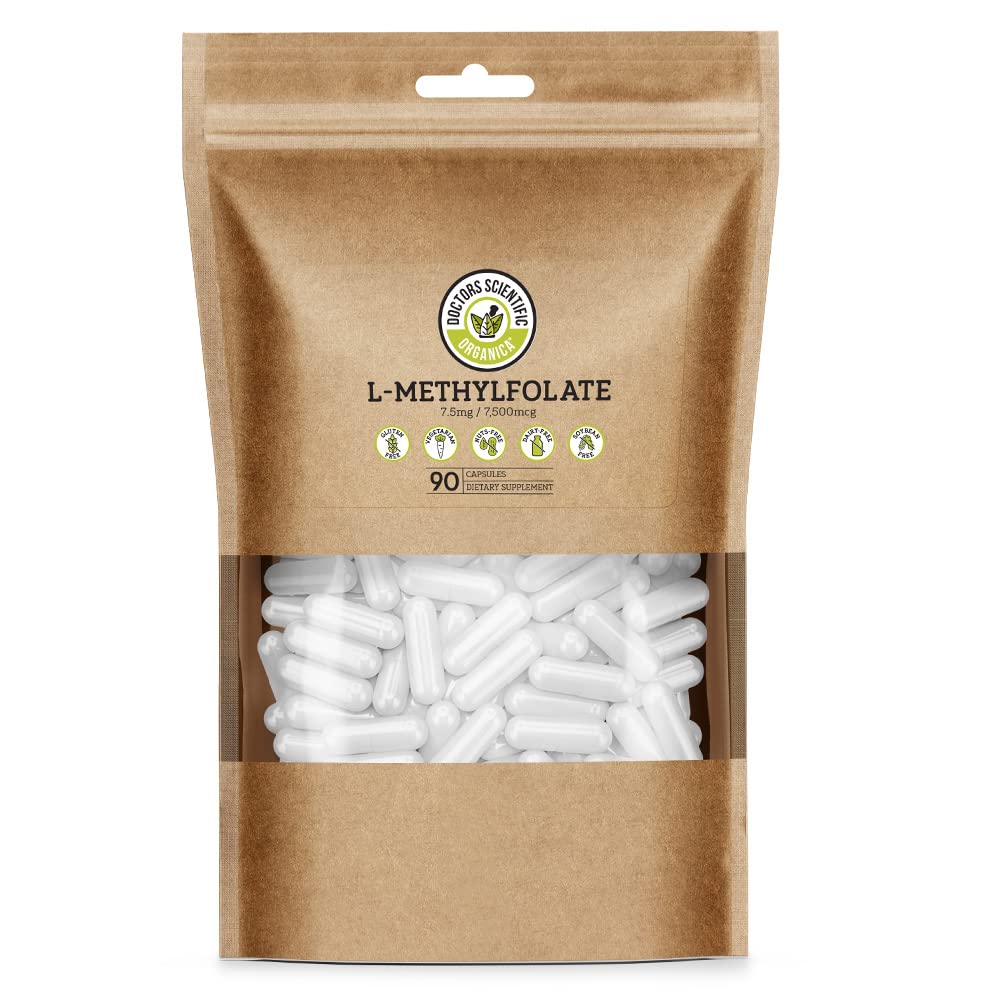 DSO L metilfolat 7,5 mg (5 MTHF dodatek) - 90 veganskih kapsul (7,5 mg) - Active L metil Folat dodatek za homocistein nadzor - Folna kislina Vitamin - Eko-prijazna embalaža