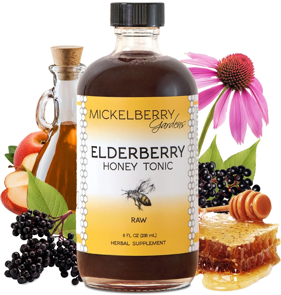 Vrtovi borovnice Medeni tonik, Sambucus Syrup, Črna jerebica - Imunska podpora za odrasle in otroke (8 Ounces)