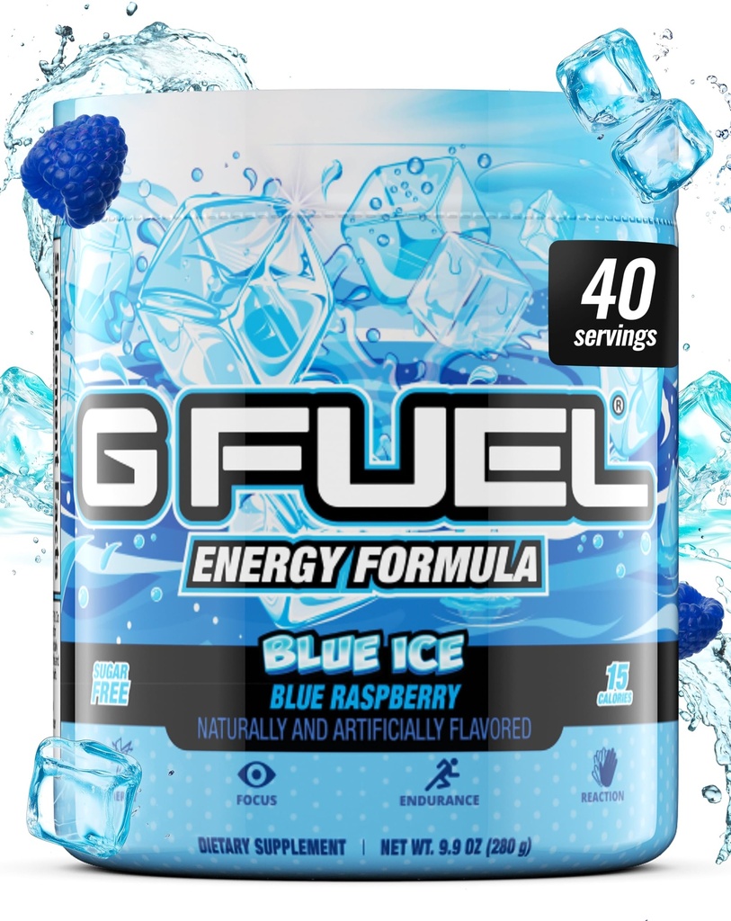 G Gorivo Blue Ice Energy Drink Powder, Pre Workout Kofein Mix za igranje, Sugar Free Focus Amino, Vitamin + Antioksidanti, 9.9oz (Blue Raspberry, 40 Serving)