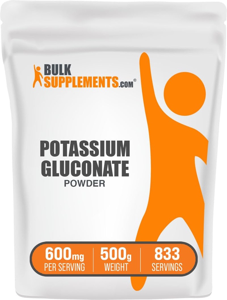 BulkSupplements.com Kalijev glukonat v prahu - za podporo hidraciji, Mineral Supplement, Kalij 99mg - Gluten prost, 600mg na serviranje, 500g (1,1 lbs) (Pack of 1)