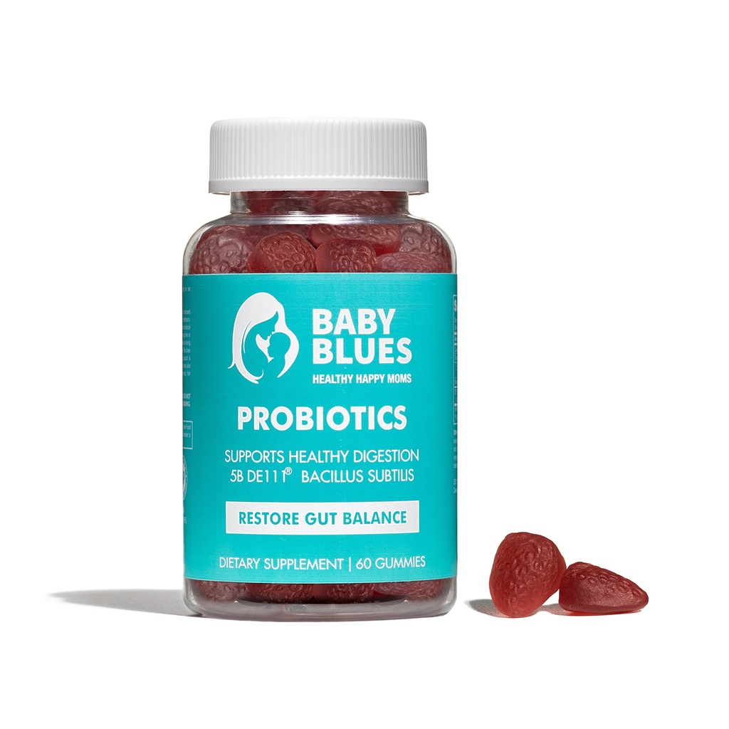 Baby Blues Probiotic Gummies for Women – Organic Jagoda Flavor – Gut, Imune, Skin & Vaginal Health – 5 milijard CFU DE111® – Vegan Daily Supplement for Moms – Pre/Postnatal Support