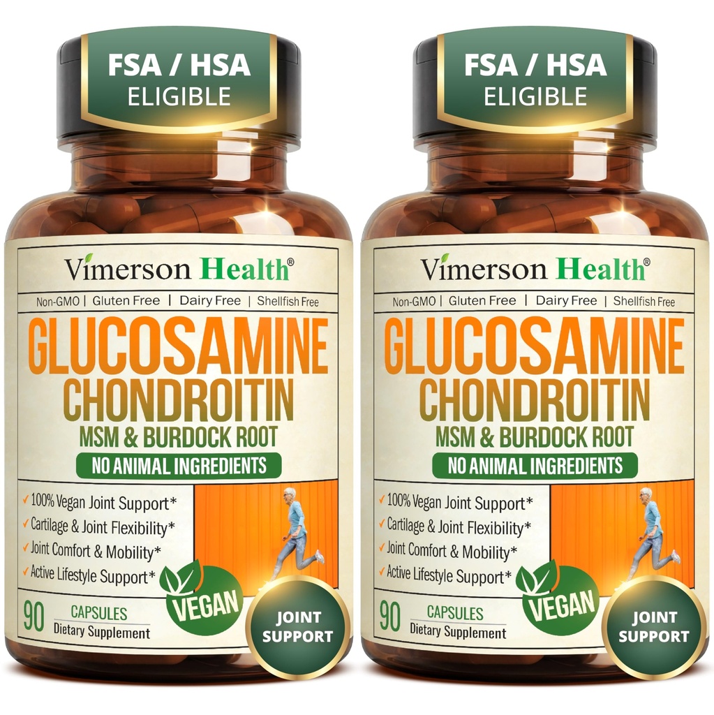 Glukozamin Chondroitin MSM – Skupna podpora dodatek za ženske in moške z glukozamin sulfat 1500 mg, Chondroitin in MSM – za kartilažo, skupno zdravje in prilagodljivost – 2 Pack, Vegan