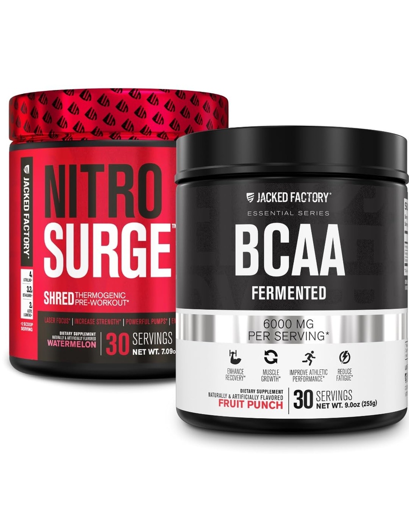 Jacked Factory Nitrosurge Shred Termogenic Predworkout v Watermelon & BCAA v sadni punch za repozicijo telesa, izgradnjo mišic in okrevanje