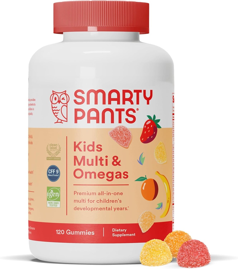SmartyPants Kids Complete Gummy Vitamini: Multivitaminski, Vitamin D3, B12 (metilkobalamin), IN Omega 3 DHA / EPA ribje olje, 120 število