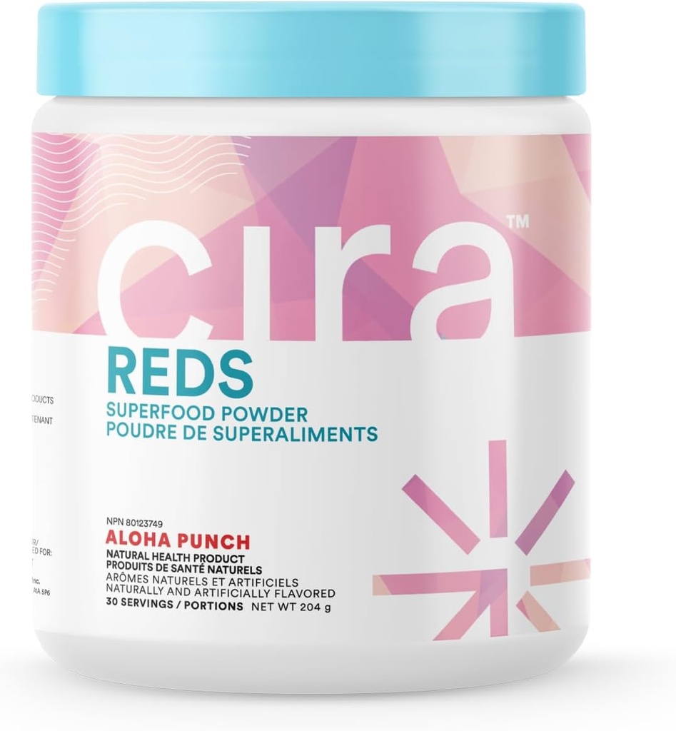 Cira Glow-Getter rdeče superživila v prahu - Antioksidanti in polifenoli za povečanje energije in Gut zdravje - 30 Servings, Aloha Punch