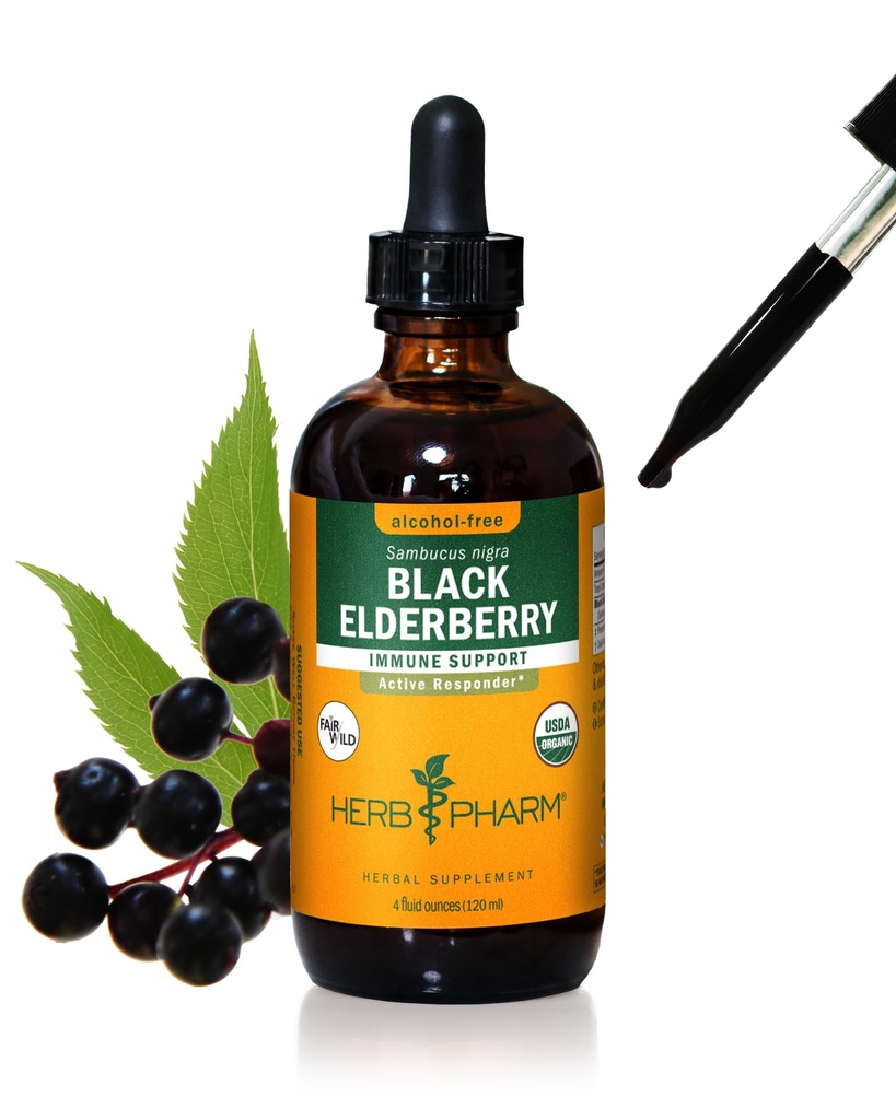 Herb Pharm Certified Organic Elderberry Tekoči ekstrakt za podporo imunskega sistema, Alkohol-free glicerit, 4 Ounce