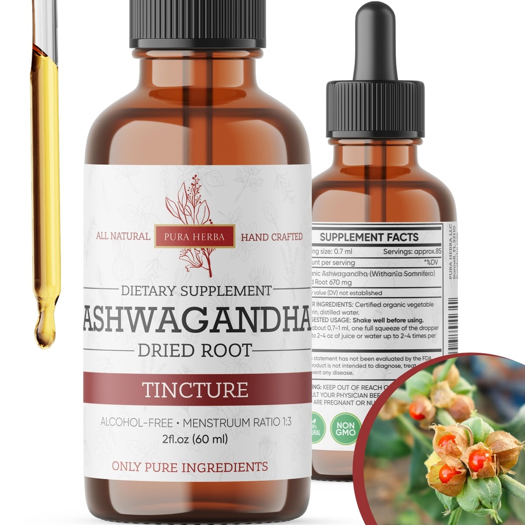 Organic Ashwagandha tekoče kapljice, Ashwagandha koren tinktura, Ashwagandha ekstrakt Herb dodatki - 2 Fl Oz