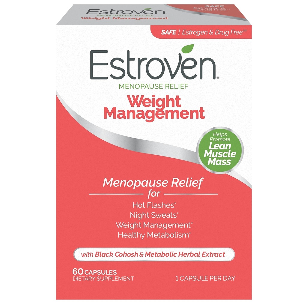 Estroven upravljanje teže za menopavze Relief - 60 Ct. - Klinično dokazano sestavine pomoč Obvladovanje teže, Zagotovi nočno potenje in vroče Flash Relief - zdravilo-free & Gluten-free
