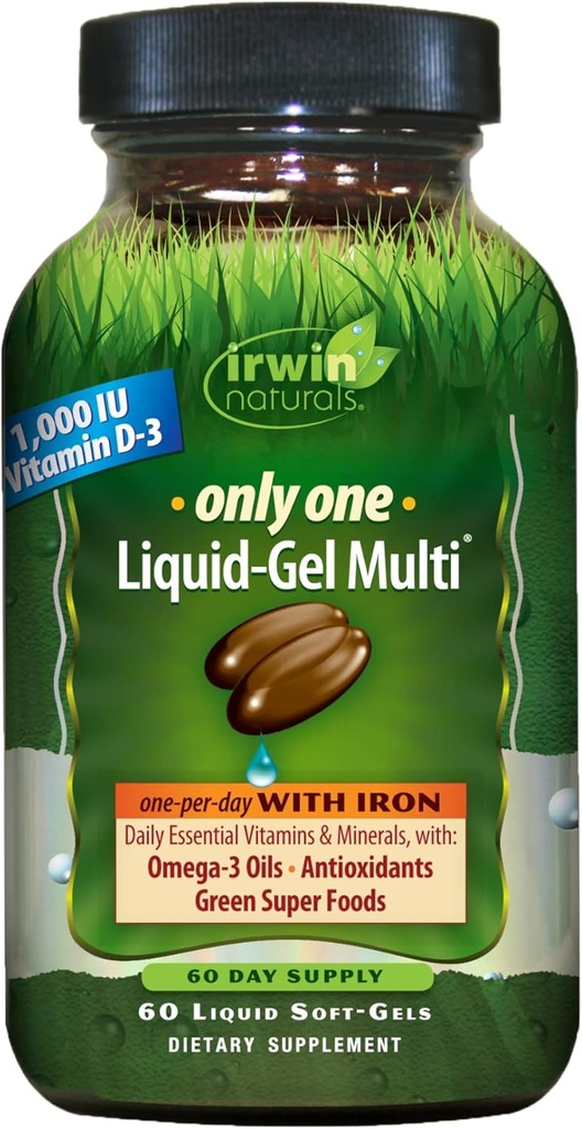 Irwin Naturals Le en tekoči gel Multi - 60 Softgels - en-per-dan multivitaminski z železom, Omega-3 olja, antioksidanti in zelena super živila