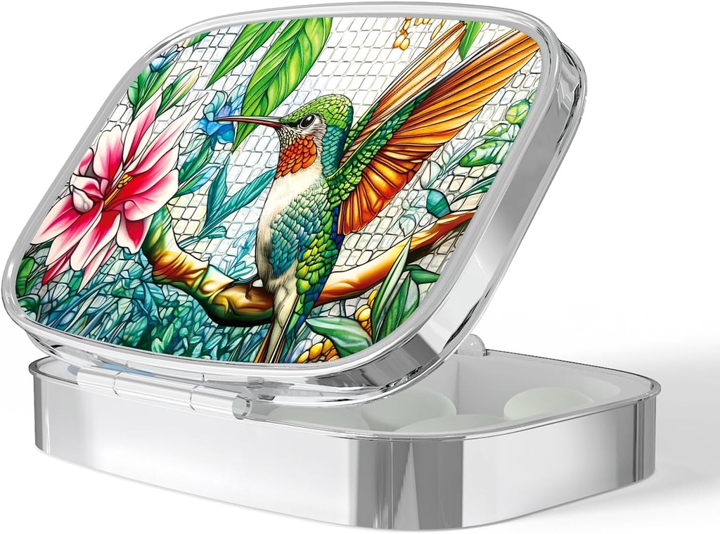 Tableta Box-2 Kompartment majhne tablete Prenosljiv za žepno in zaporno eno tableto tabletke vsebnik za Hold Vitamins Medication ribje olje in dodatki BPA-free(Kolibri)