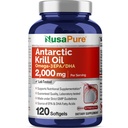 NusaPure Antarktika Krill Oil 2000 mg 120 Softgels, Omega-3 EPA 360mg, DHA 240mg, Soyfree Astaksantin Dodatek Izvira iz Krill 800ppm