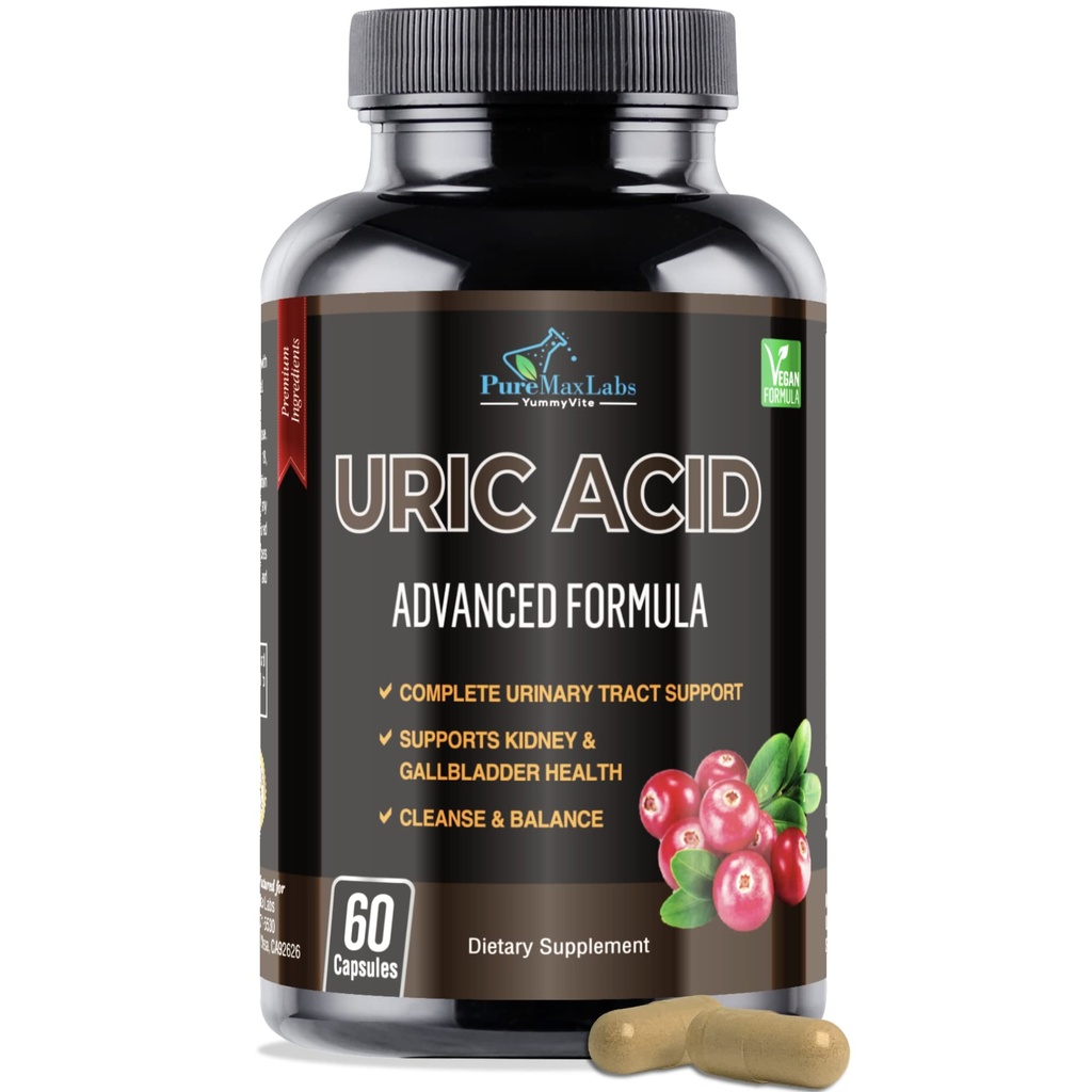 YUMMYVITE Uric Acid Advanced Formula – Kidney, Liver, Gallbladder, Urinary Tract Cleanse with Cranberry, Chanca Piedra, Tart Cherry, Milk Thistle and Bromelain 60 Capsules