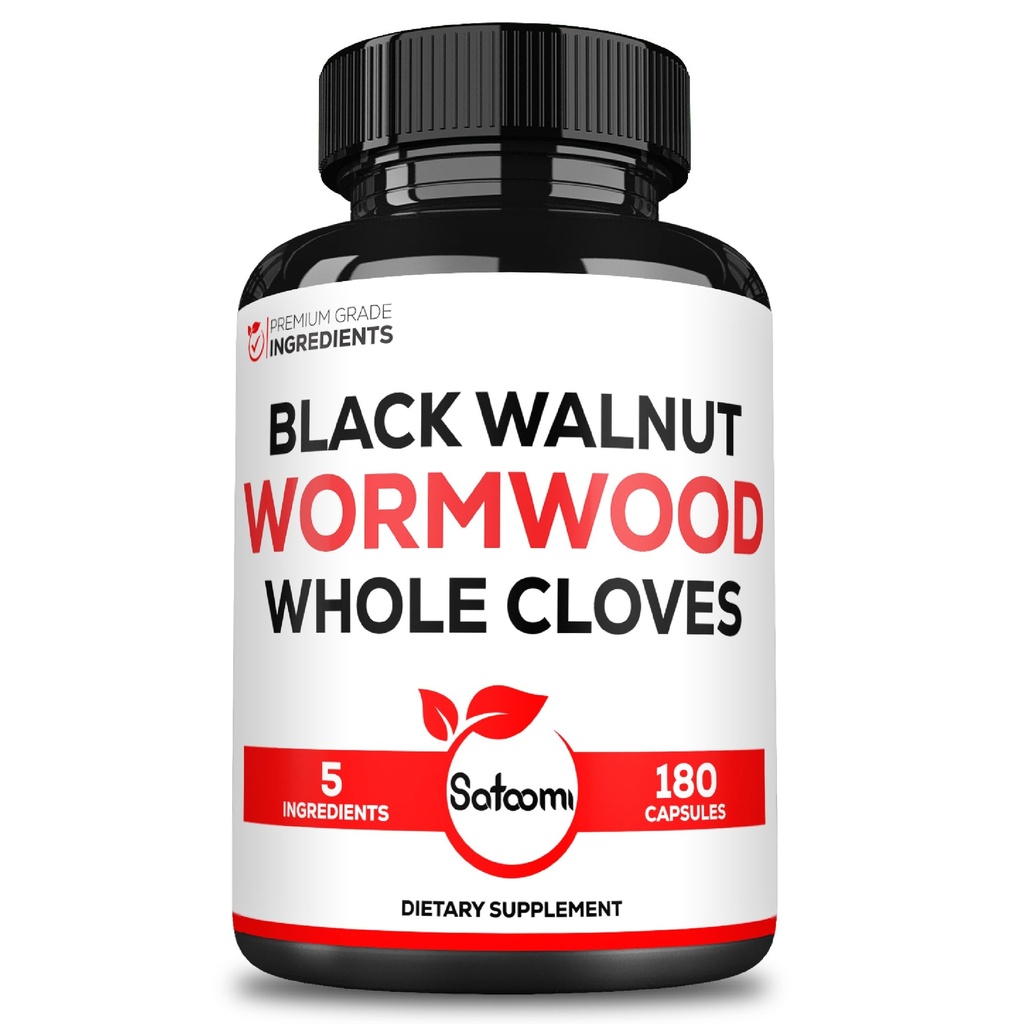 Satoomi 5 v 1 Wormwood kapsule dodatek - izvlečeno iz črnega oreščka, Cele Clive, Kurkuma in Berberine HCl - Imunski sistem & Prebava zdravje - 180 Count - 90 Day Supply