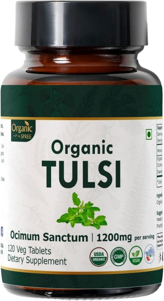 Tulsi 120 tablete – USDA Organic Holy Basil – Podpira Stress Relief & Adaptogene Balance 