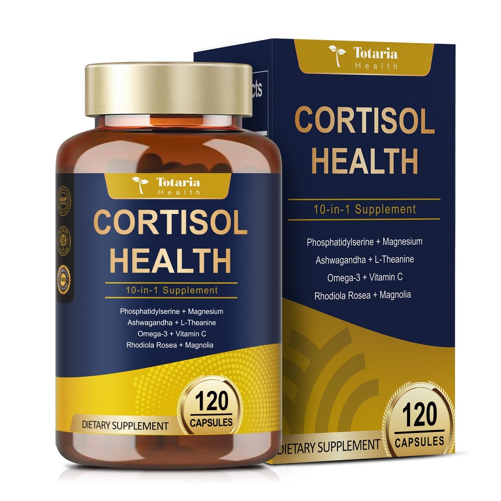 Totaria Cortisol Supplement with Ashwagandha,Magnesium,Rhodiola Rosea,L Theanine,Hormone Balance for Women 120 Vegan Capsules (Pack of 1)