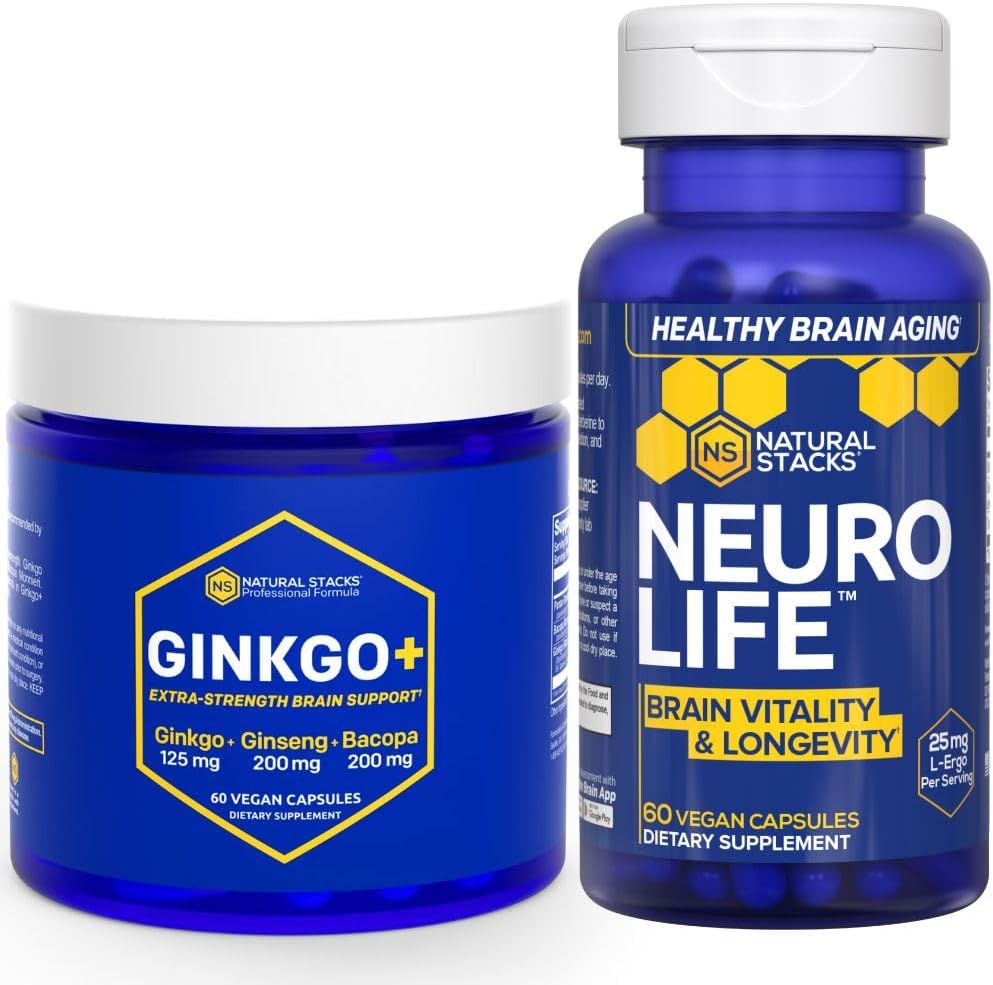 NARAVNI ZASTAVI Ginkgo Biloba + NeuroLife dodatek paket - podpira mentalno zmogljivost in dolgoživost možganov* - 120 Vse kapsule