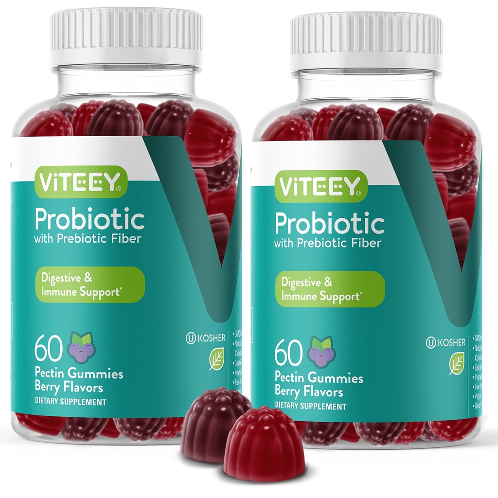 VITEEY probiotični Gumiji s prebiotiki – Gut Health dopolnila za prebavno zdravje – 2 milijarda CFUs – Vegan, Gluten-free – 120 Število