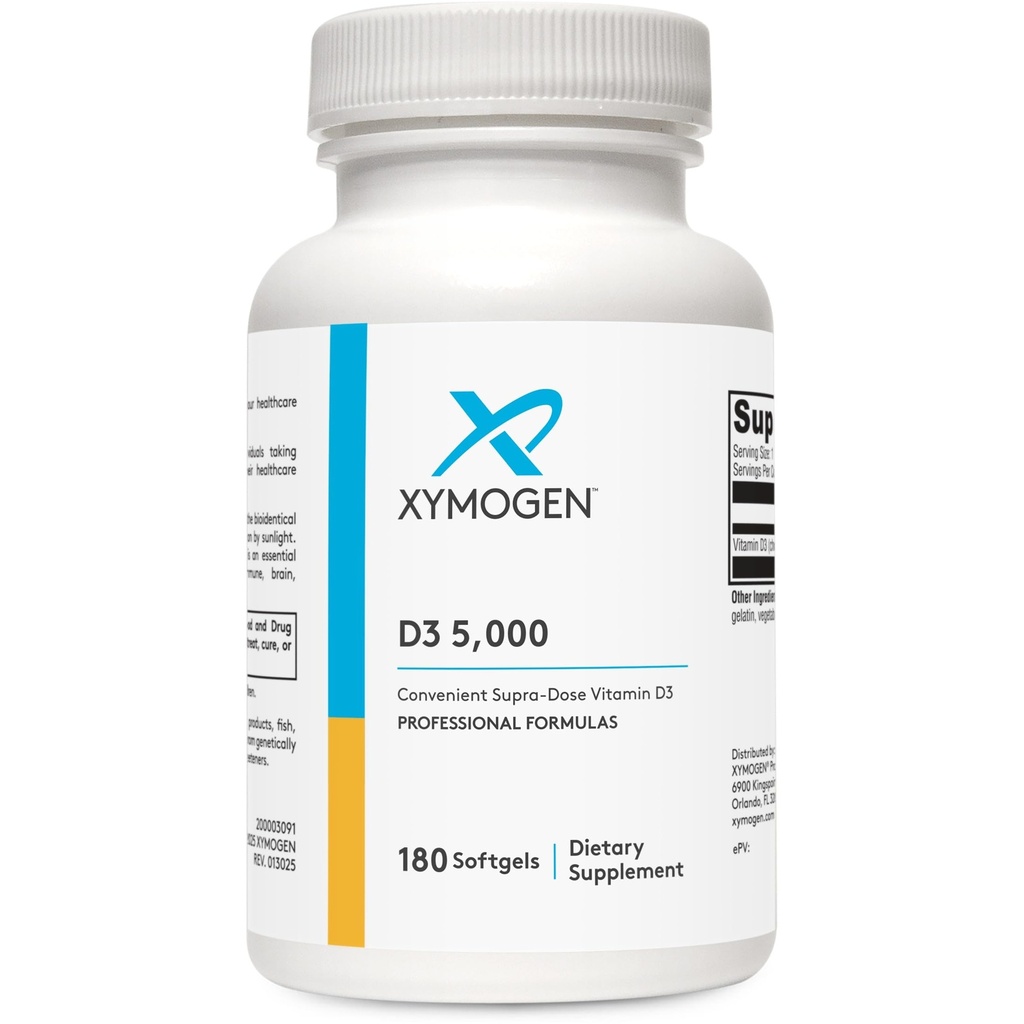 XYMOGEN D3 5000 - Biološka uporabnost Vitamin D3 5000 i.e. (125 μg) - Visoka jakost Vitamin D Dopolnilo za podporo imunskega zdravja, kosti + zdravja srca (180 kapsul)