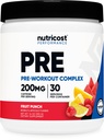 Nutricost Predworkout kompleks prašek (30 strežnice, sadni punch) - z beta-alanin, Taurin in aminokisline
